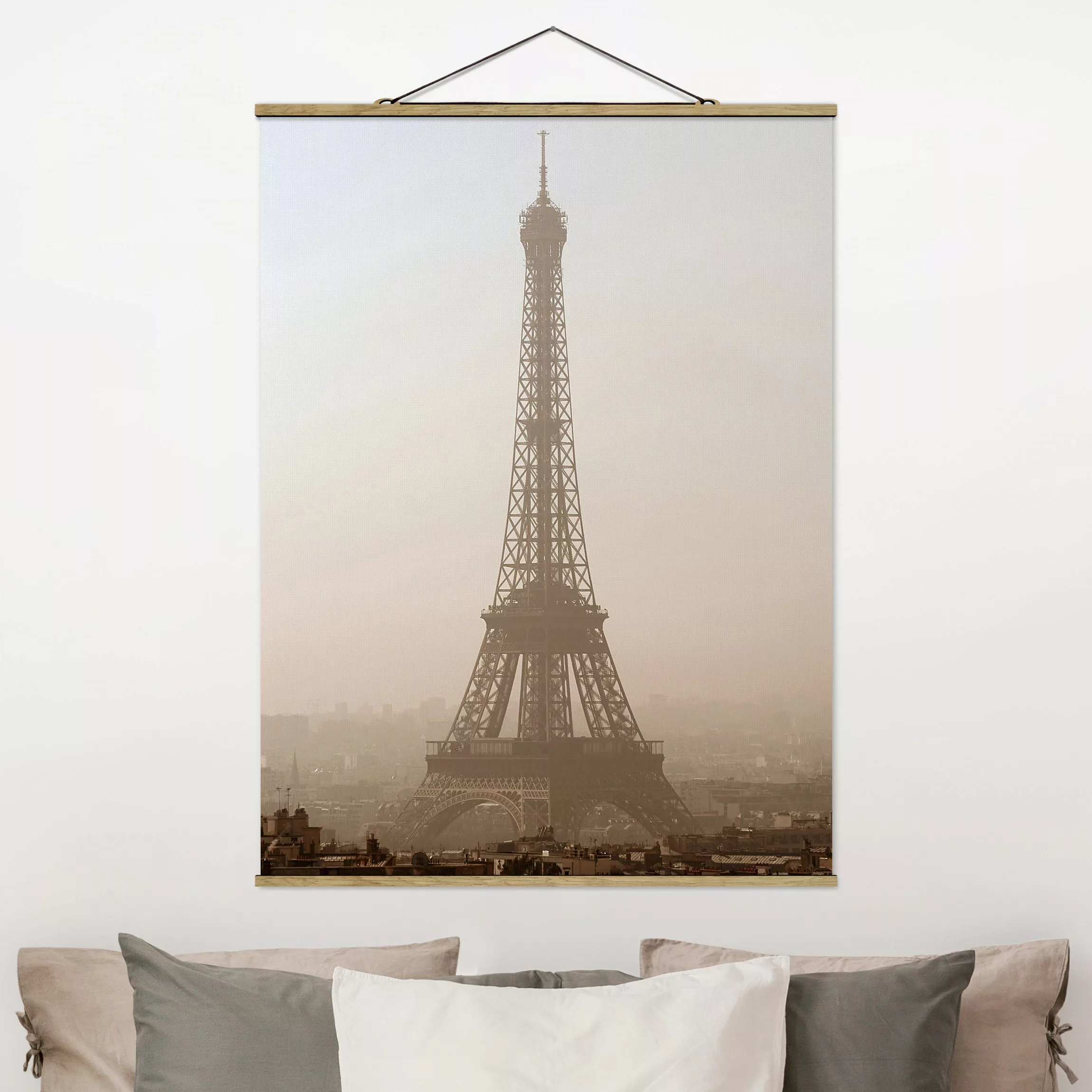 Stoffbild Architektur mit Posterleisten - Hochformat Tour Eiffel günstig online kaufen