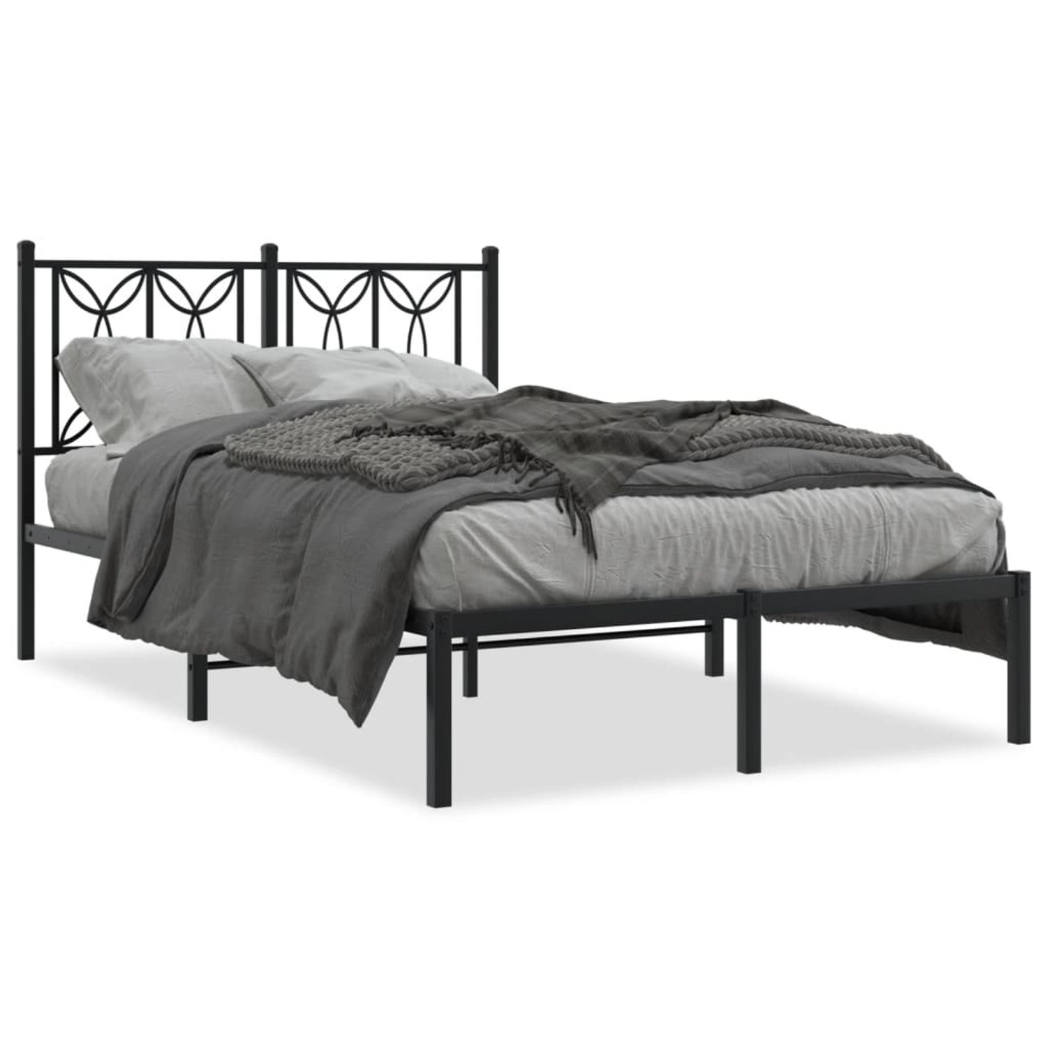 vidaXL Bett, Bettgestell mit Kopfteil Metall Schwarz 120x200 cm günstig online kaufen