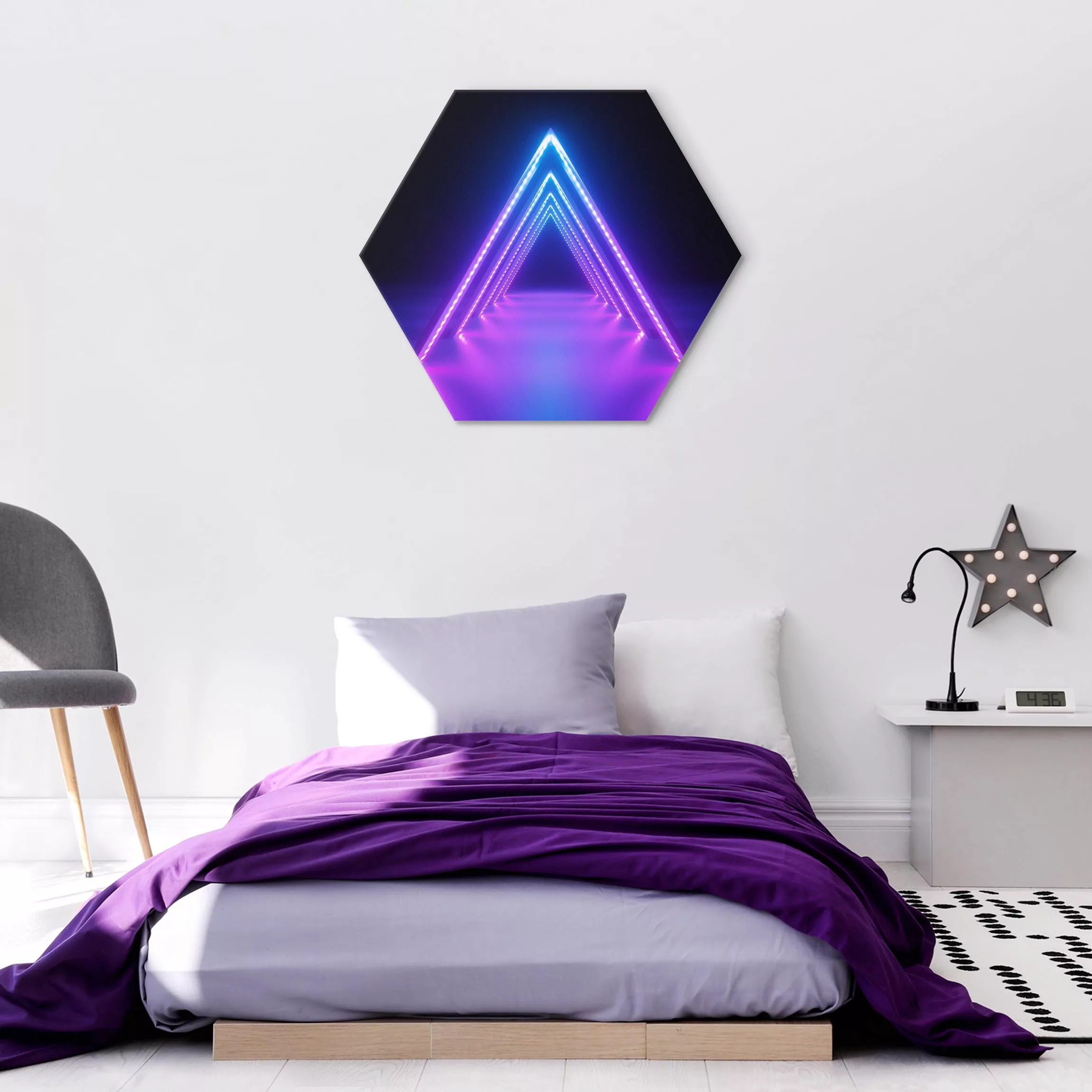 Hexagon-Alu-Dibond Bild Neon Dreieck günstig online kaufen