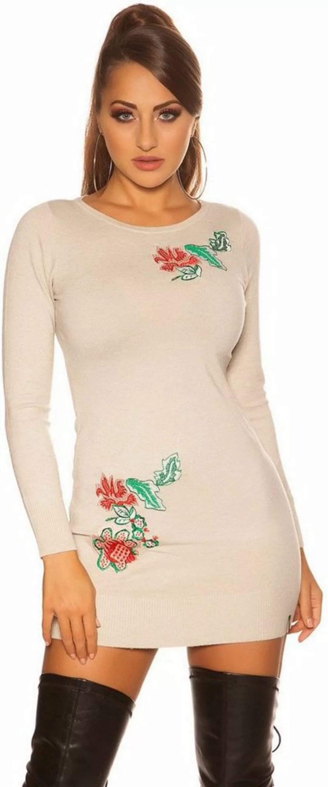 Koucla Longpullover Minikleid mit floralem Akzent, Langarm Kleid Blumen günstig online kaufen