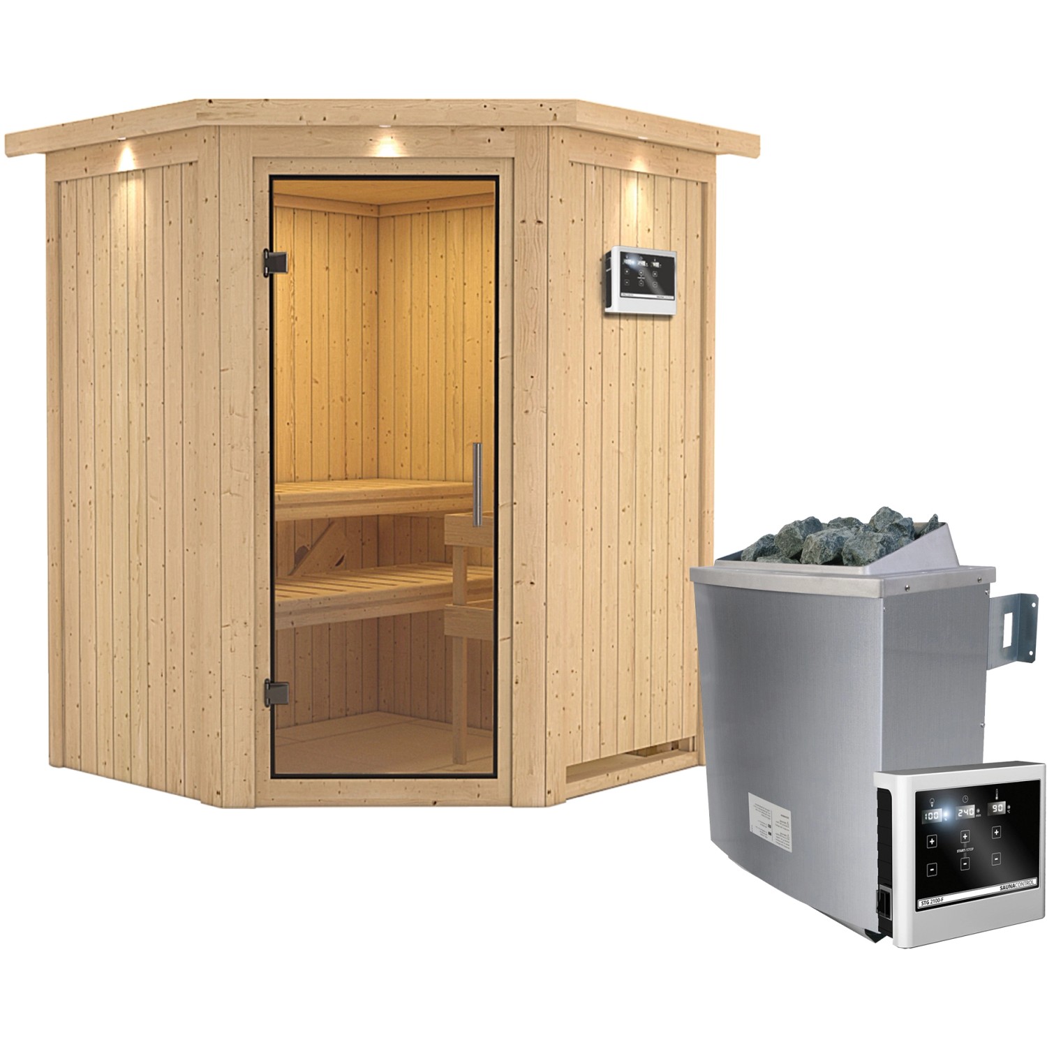 Karibu Sauna Lyra, Ofen, externe Steuerung Easy, Glastür, LED-Dachkranz günstig online kaufen