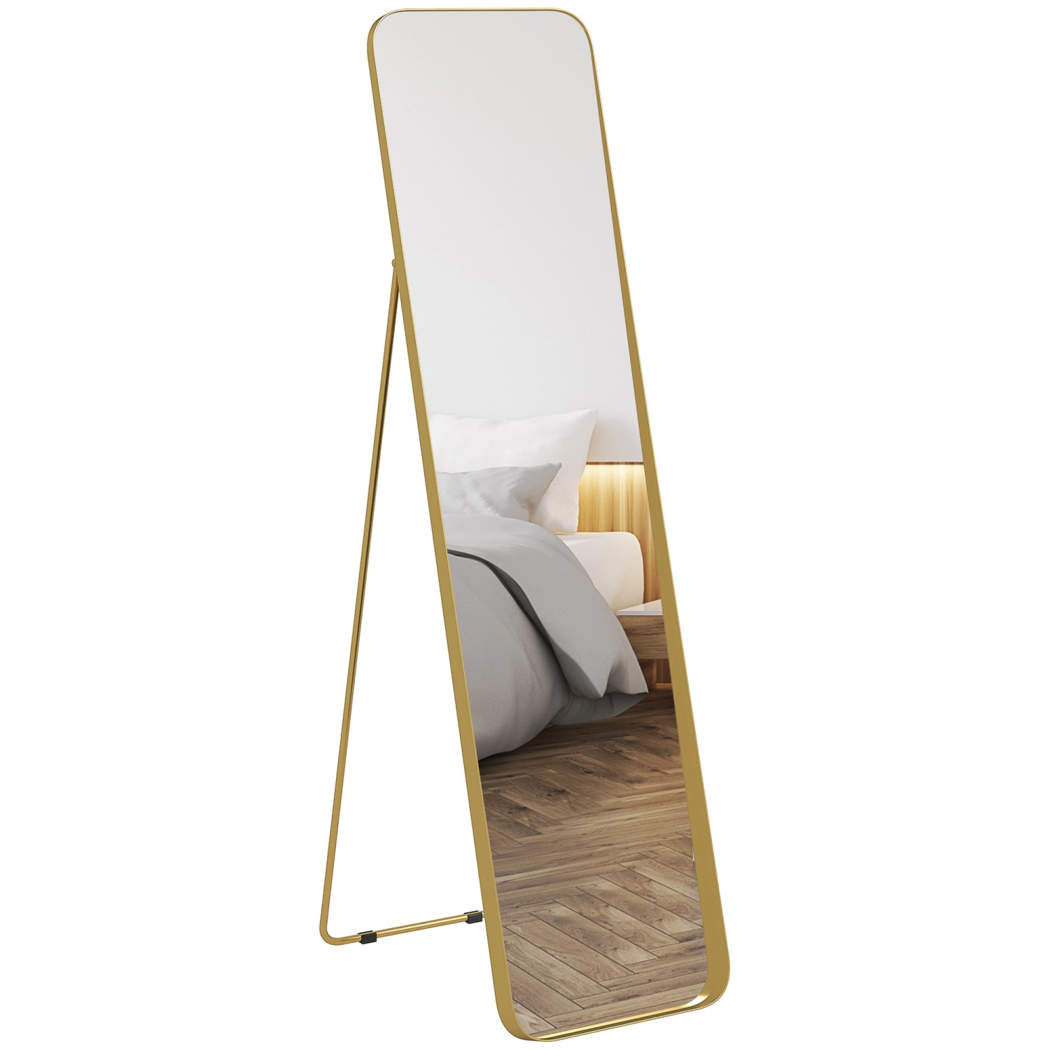HOMCOM Ganzkörperspiegel Metall Glas 40L x 6B x 160H cm Gold günstig online kaufen