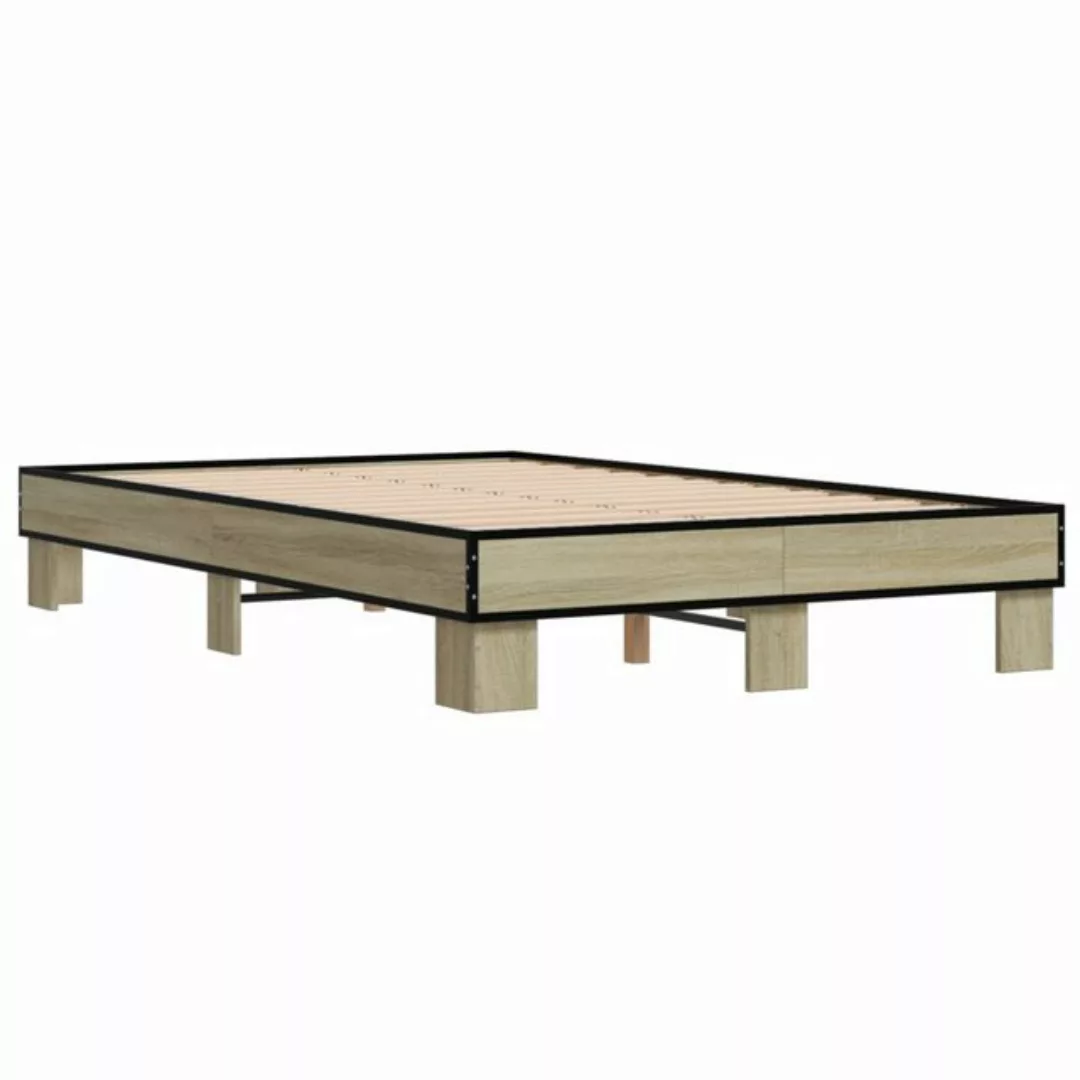 vidaXL Bett Bettgestell Sonoma-Eiche 120x190 cm Holzwerkstoff und Metall günstig online kaufen