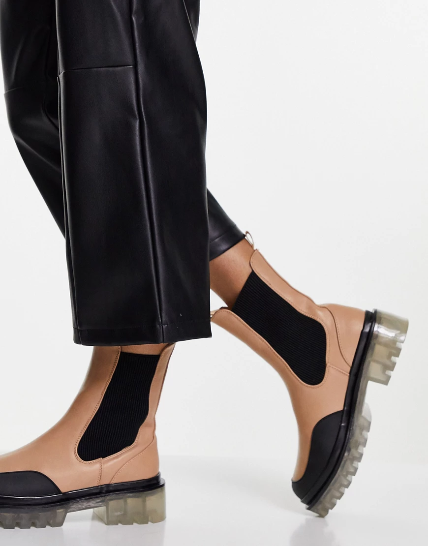 ASOS DESIGN – Always – Chelsea-Stiefel in Beige mit transparenter Sohle-Wei günstig online kaufen