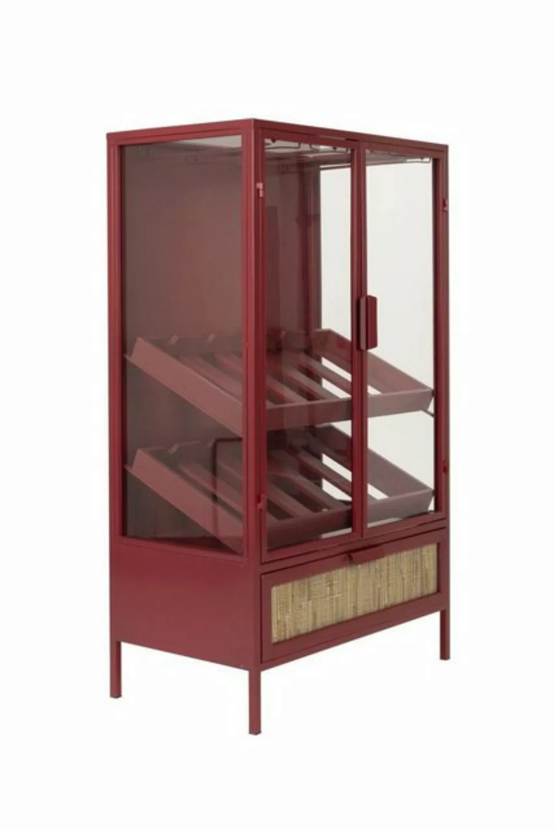 Dutchbone Barschrank Retro Weinregal Vitrine Mori Rot Rattangeflecht günstig online kaufen