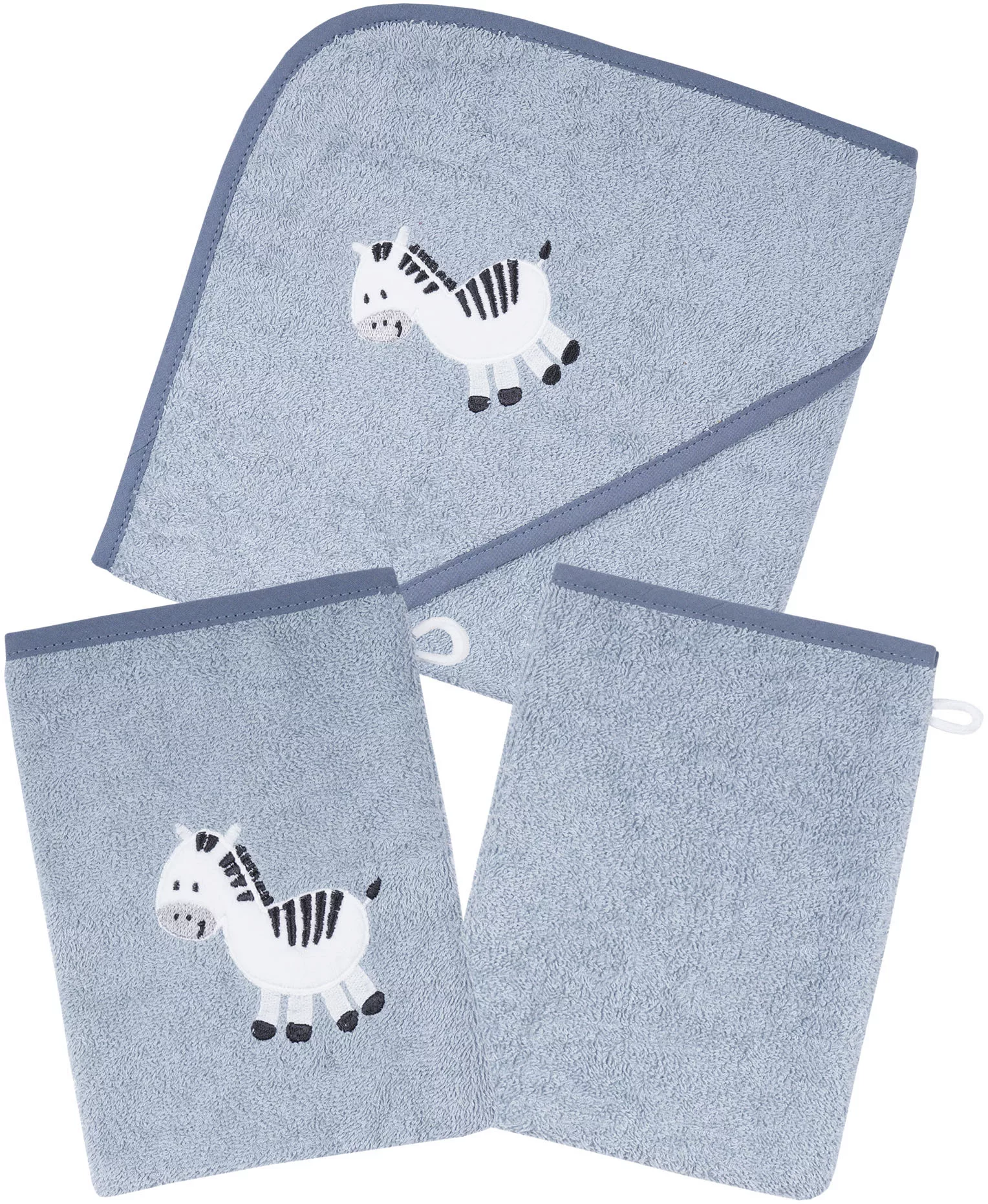 Wörner Handtuch Set »Zebra blau Kapuzenbadetuch mit 2 Waschhandschuhen«, (S günstig online kaufen