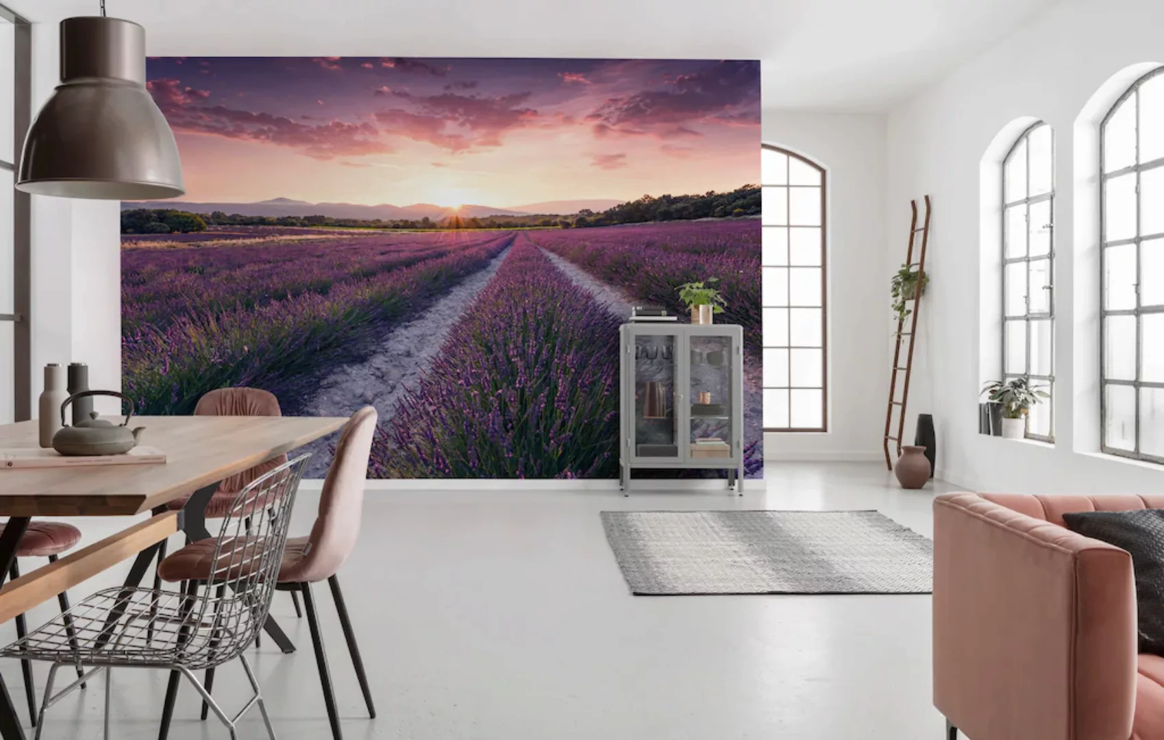 Sanders & Sanders Fototapete Lavendellandschaft Pastellviolett 450 x 280 cm günstig online kaufen