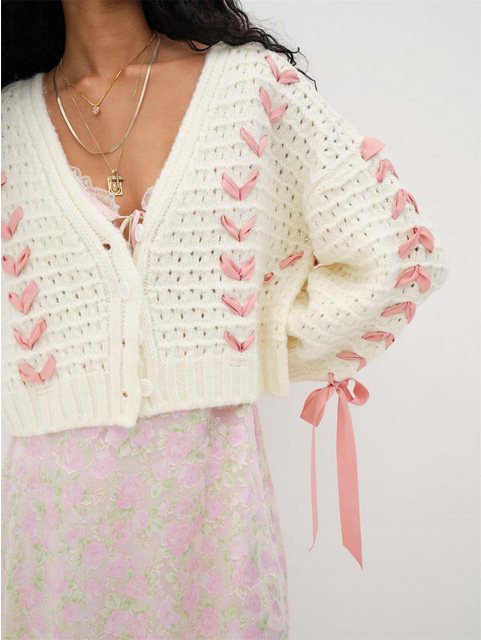 RUZU UG Sweater Ajourpullover V-Ausschnitt Schnürung Cardigan Oberteil Pull günstig online kaufen