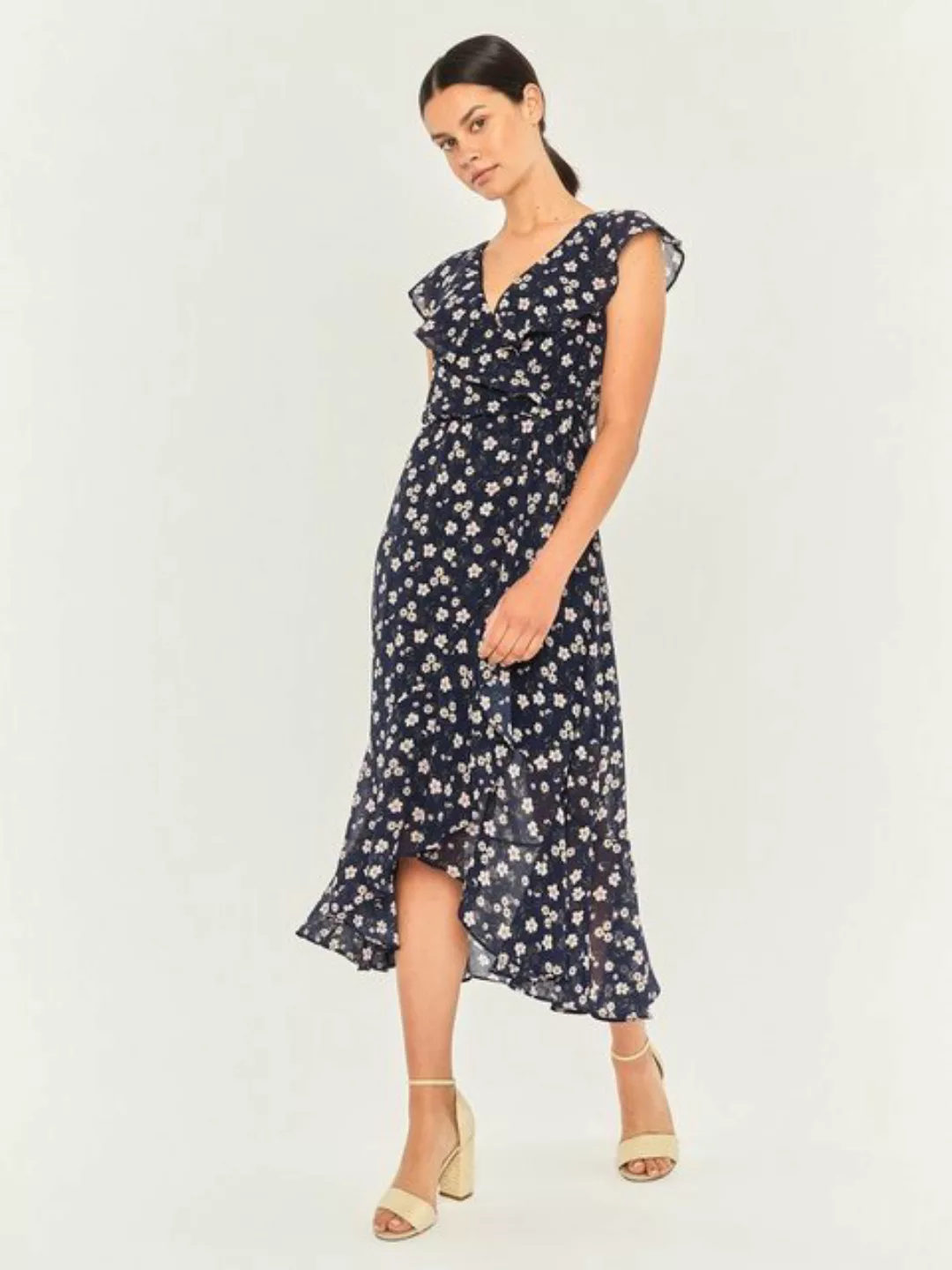 Apricot Midikleid Floral Ruffle Detail Midi Dress, mit Blumendruck günstig online kaufen