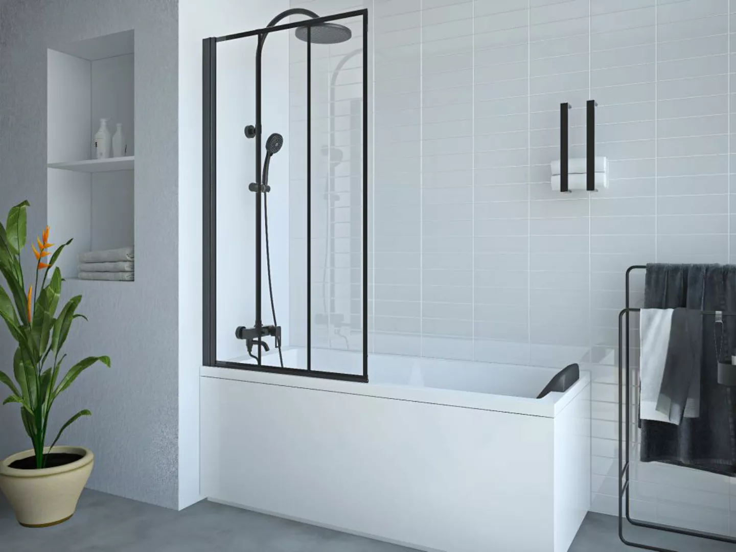 Duschtrennwand Badewanne Atelier - 80 x 140 cm - Schwarz matt - DOLANA günstig online kaufen