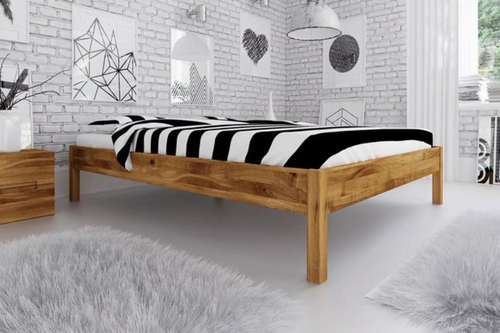 Natur24 Einzelbett Bett Bento 1 Sonderlänge 100x220 Wildeiche o. Kopfteil m günstig online kaufen