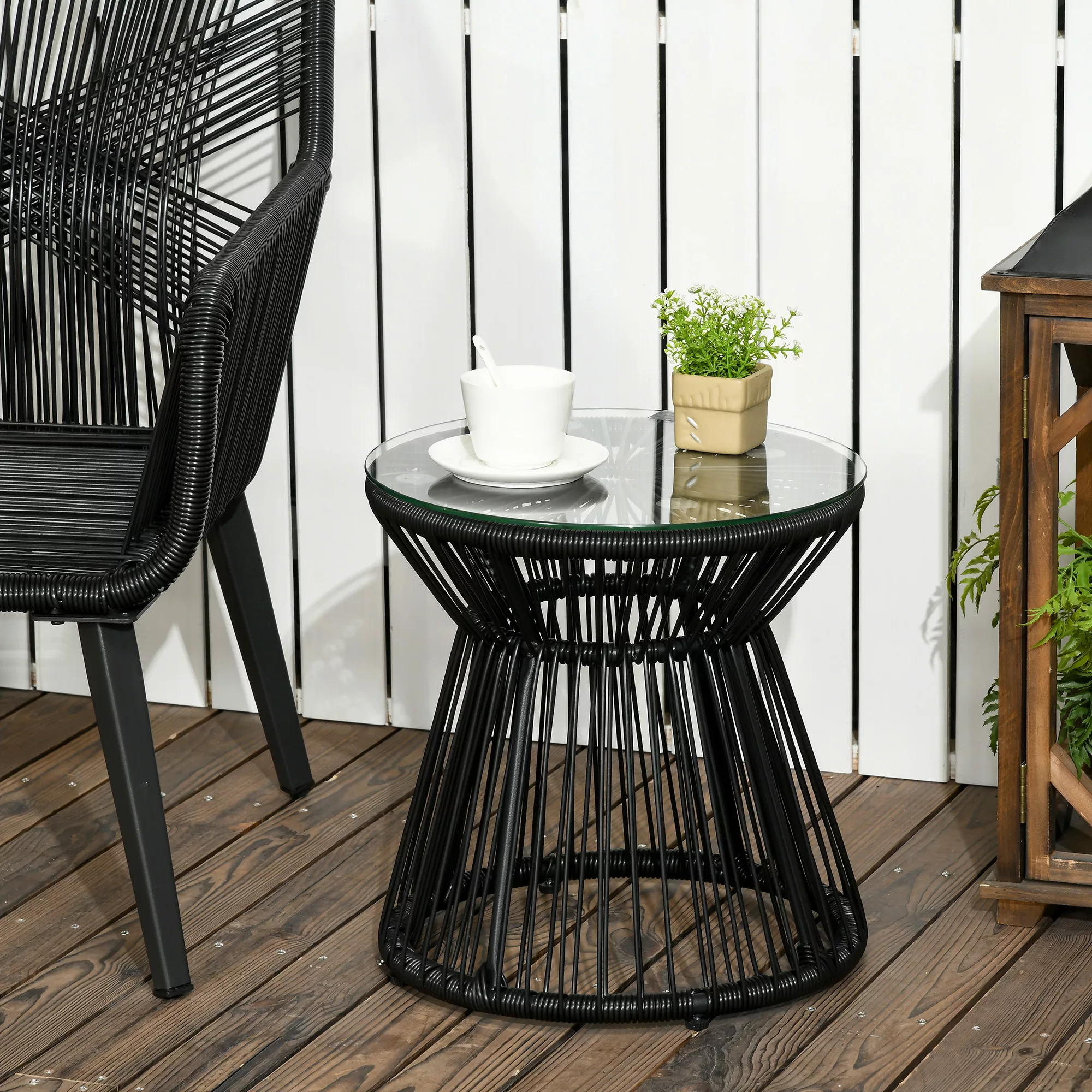 Outsunny Gartentisch mit Hohltrommel-Design, Bistrotisch mit Glastischplatt günstig online kaufen