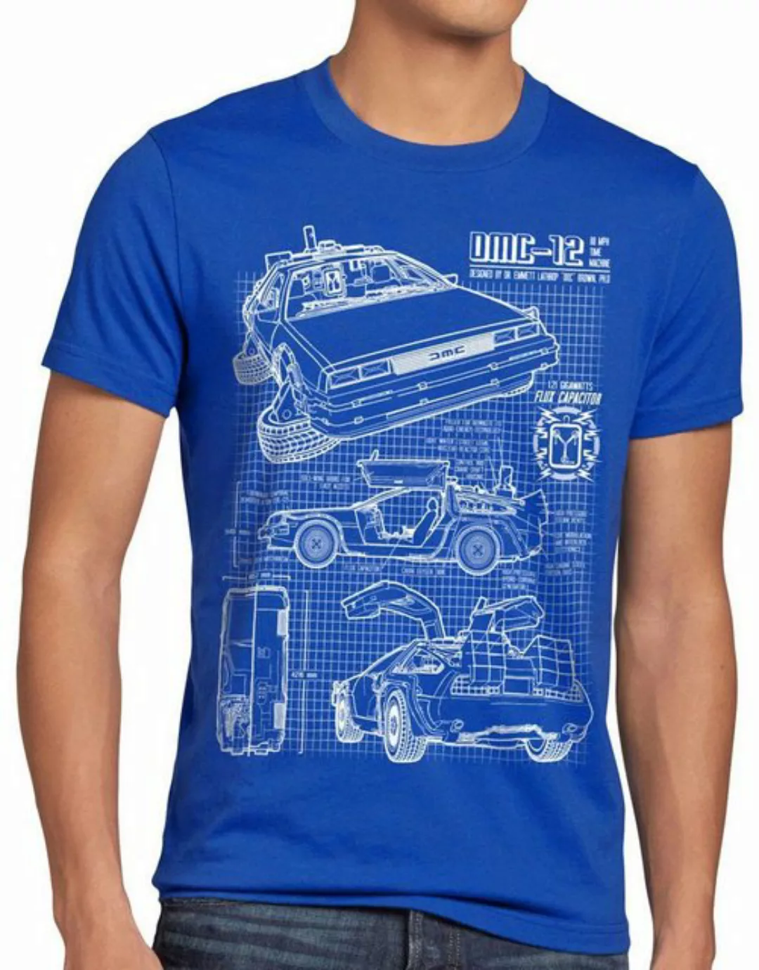 style3 T-Shirt Delorean DMC-12 zurück zukunft in die to the future back blu günstig online kaufen