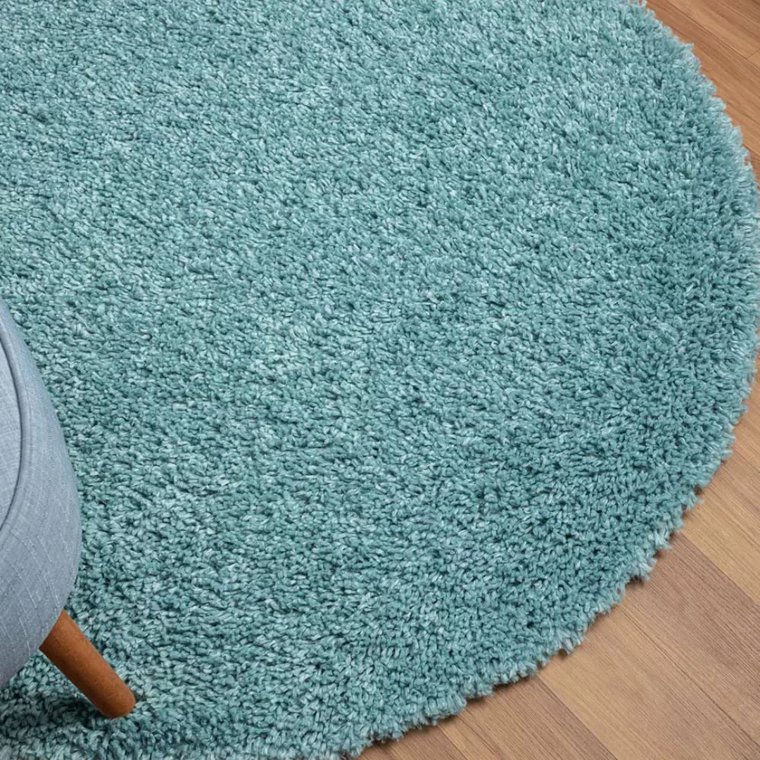 Hellblauer Shaggy Teppich rund in modernem Design 150 cm Durchmesser günstig online kaufen