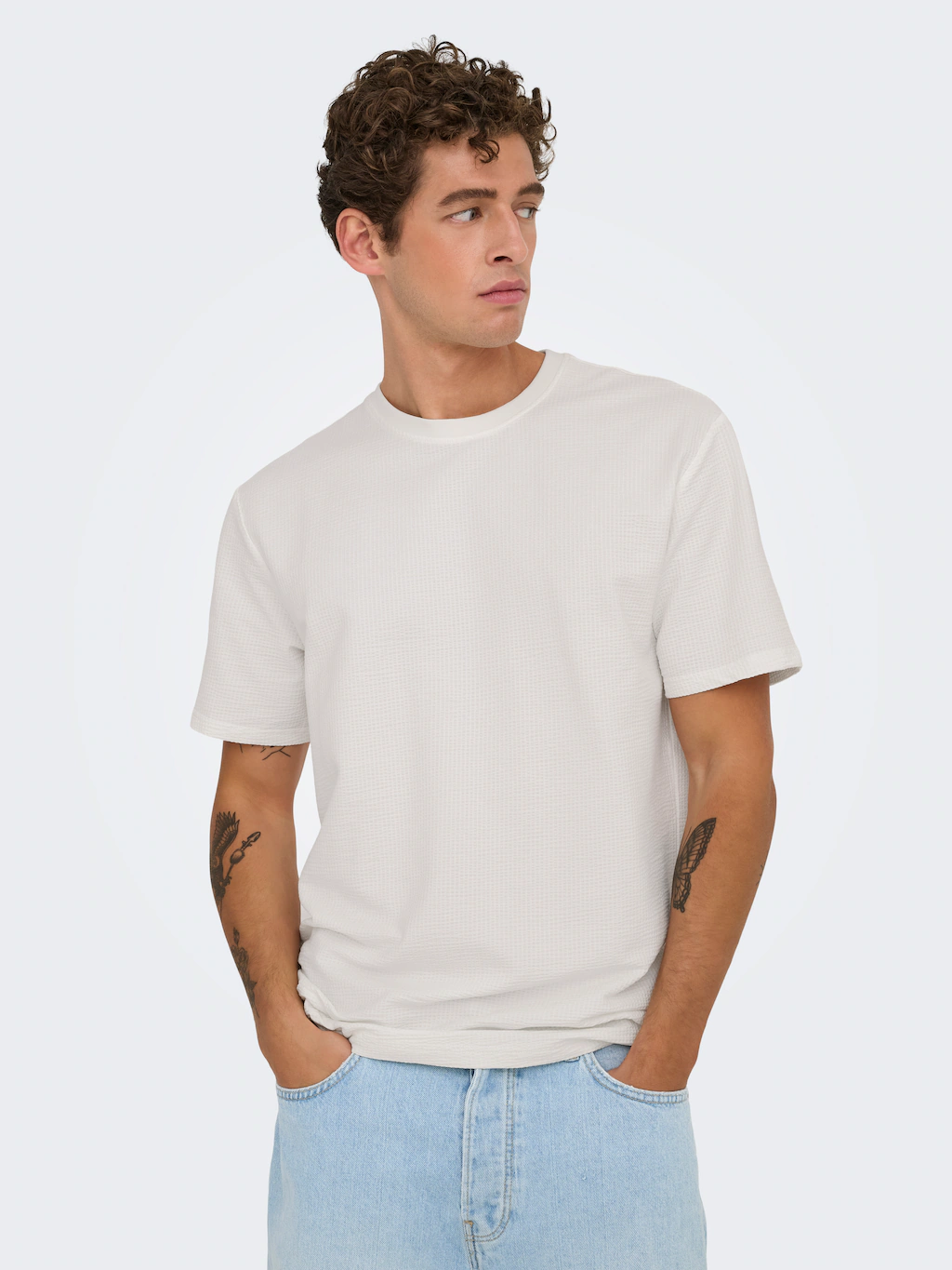 ONLY & SONS Rundhalsshirt "ONSKIAN LIFE REG SEERSUCKER SS TEE NOOS" günstig online kaufen