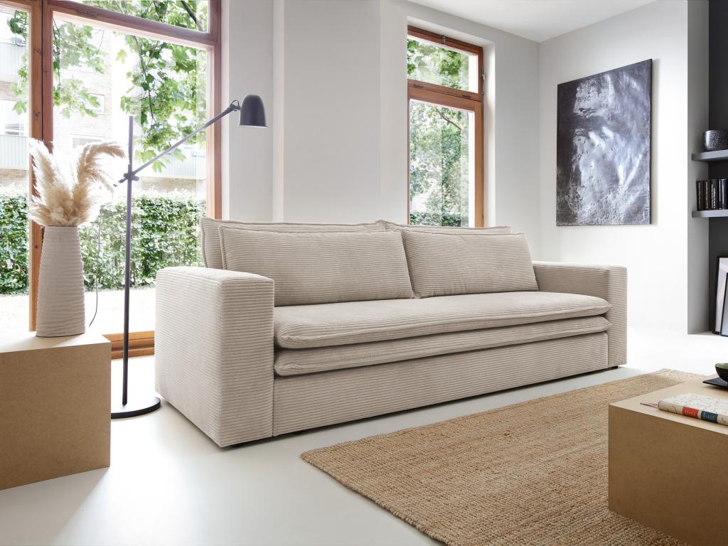 Sofa 3-Sitzer - Mit Schlaffunktion - Cord - Cremefarben - TILIA günstig online kaufen
