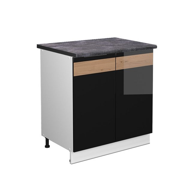 Vicco Spülenunterschrank Fame-Line, Schwarz Eiche hochglanz/Weiß, 80 cm mit günstig online kaufen