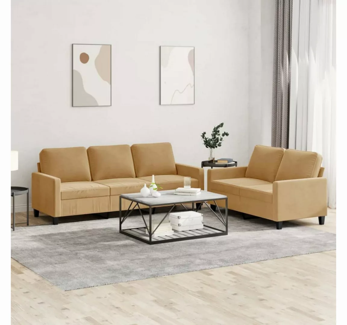 vidaXL Sofa Sofagarnitur Set mit Kissen Samt, 2-tlg., Braun günstig online kaufen