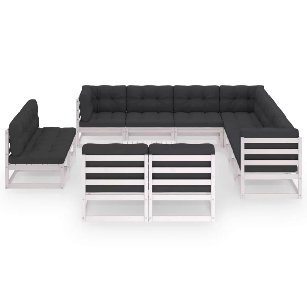 12-tlg. Garten-lounge-set Mit Kissen Weiß Kiefer Massivholz günstig online kaufen