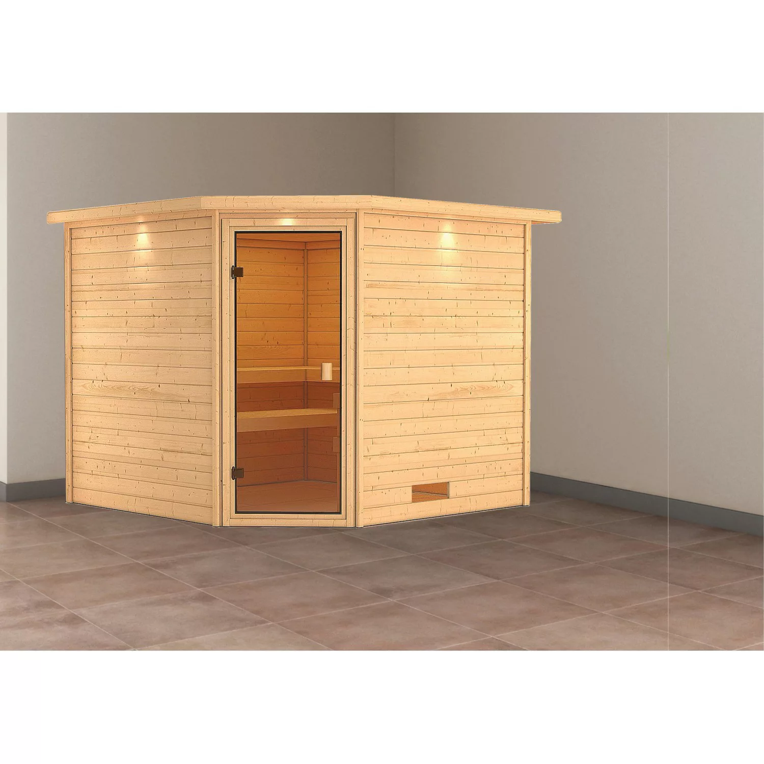Karibu Sauna »"Leona" mit Kranz und bronzierter Tür naturbelassen« günstig online kaufen