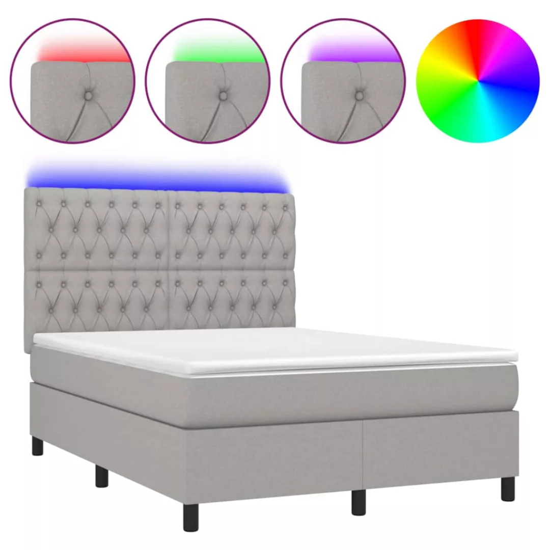 Vidaxl Boxspringbett Mit Matratze & Led Hellgrau 140x200 Cm Stoff günstig online kaufen
