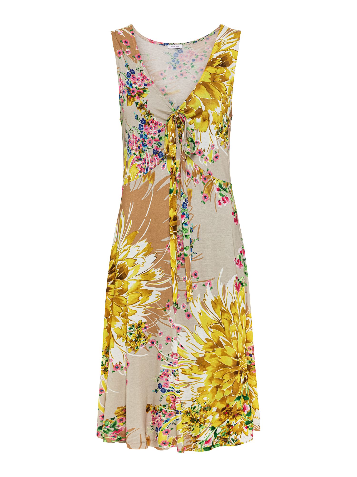 LASCANA Jerseykleid, mit Alloverdruck und Bindeband, Trägerkleid, Strandkle günstig online kaufen