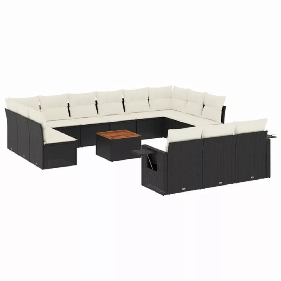 vidaXL Sofaelement 14-tlg. Garten-Sofagarnitur mit Kissen Schwarz Poly Ratt günstig online kaufen