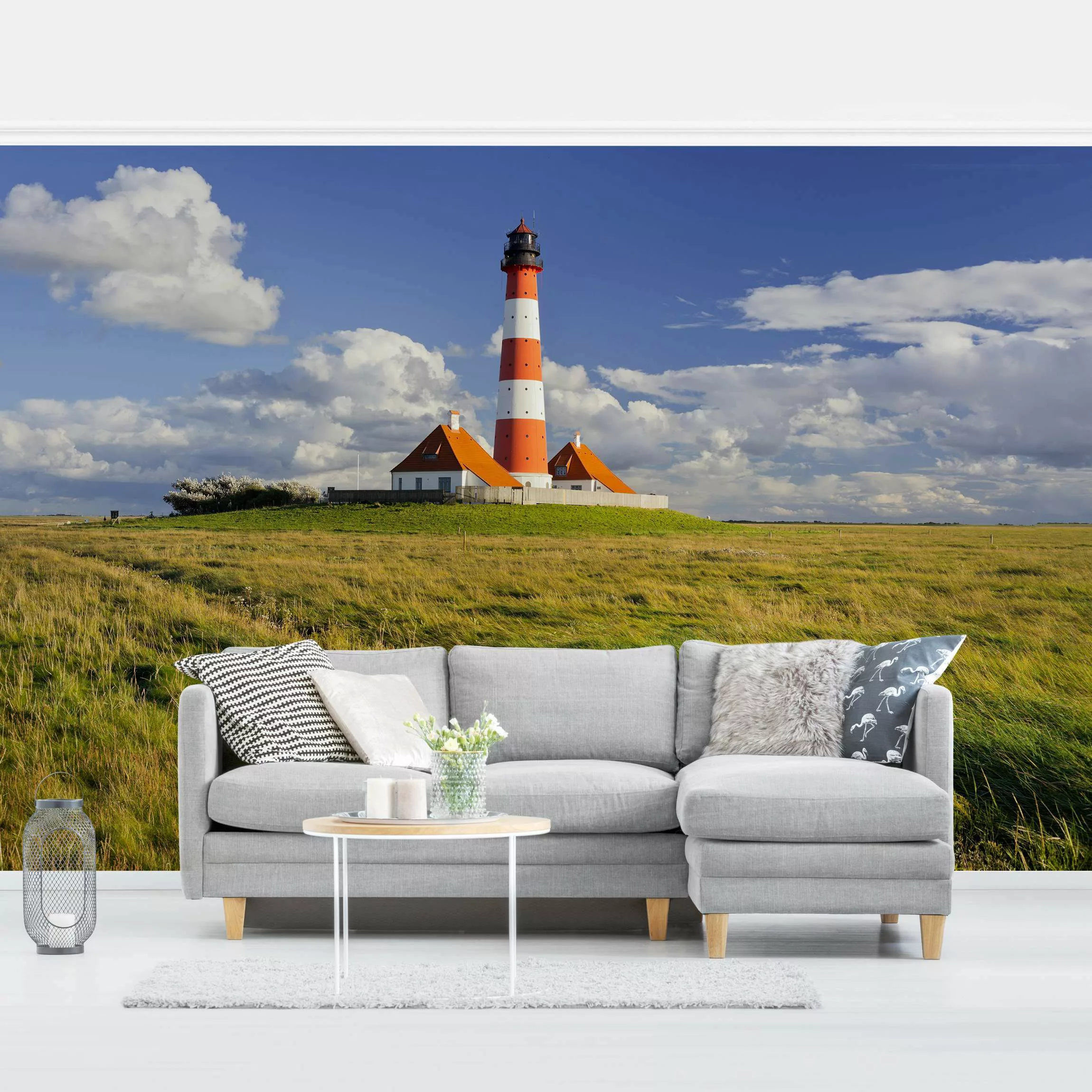 Bilderwelten Fototapete Leuchtturm in Schleswig-Holstein rot Gr. 192 x 192 günstig online kaufen