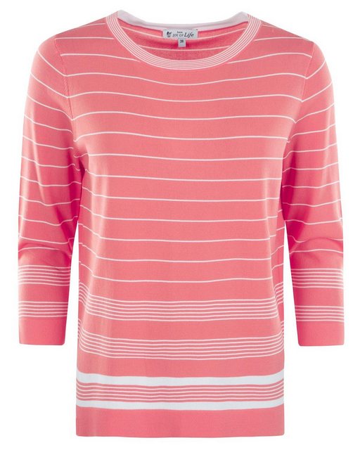 Hajo Rundhalspullover Damen Pullover, Streifenmix 3/4 Arm günstig online kaufen