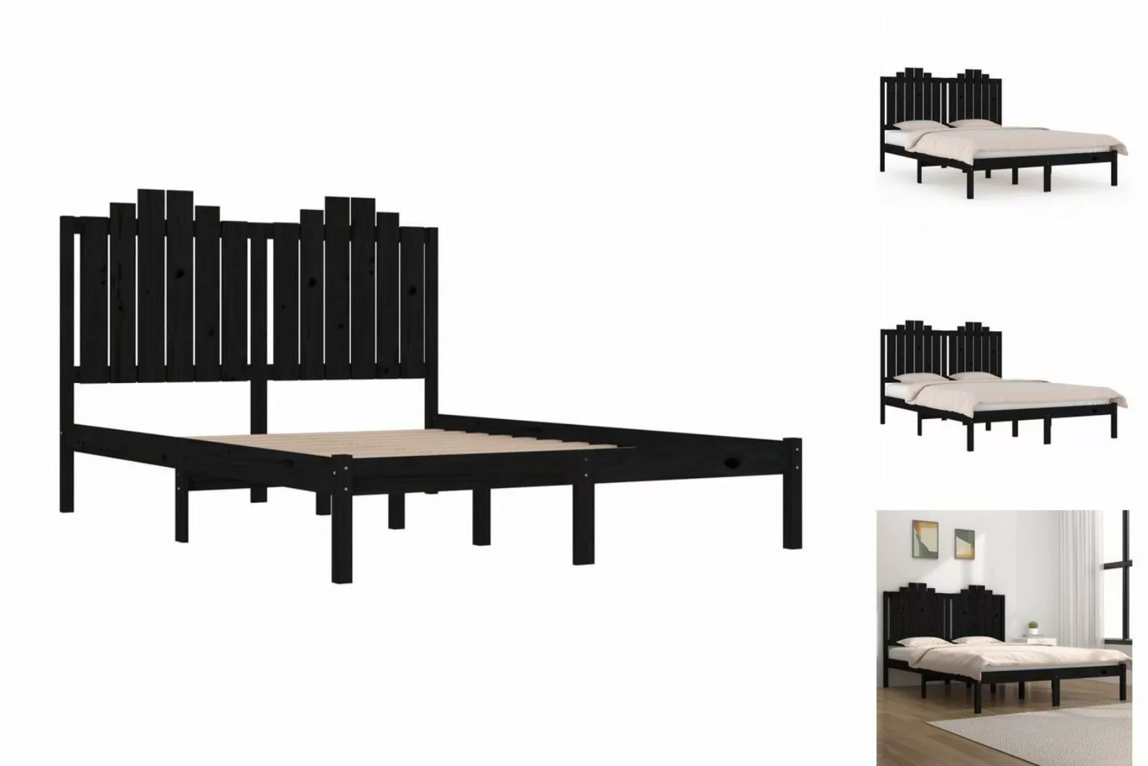 vidaXL Bettgestell Massivholzbett Schwarz Kiefer 200x200 cm Bett Bettgestel günstig online kaufen