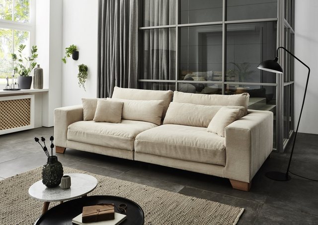 freiraum Big-Sofa Phebe, 7 Kissen, Daune, Bezug creme - 286x90x141cm (BxHxT günstig online kaufen