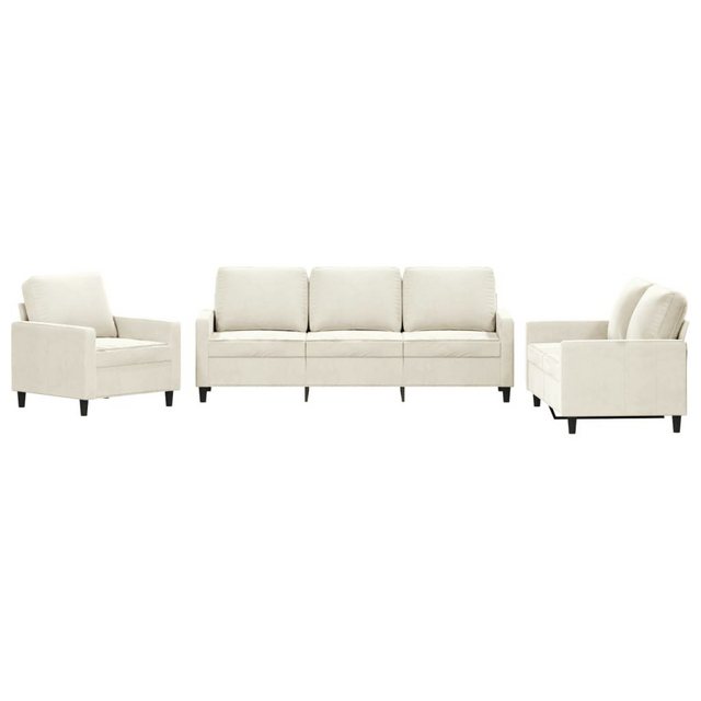 vidaXL Sofa Sofagarnitur Set mit Kissen Samt, 3-tlg., Creme günstig online kaufen