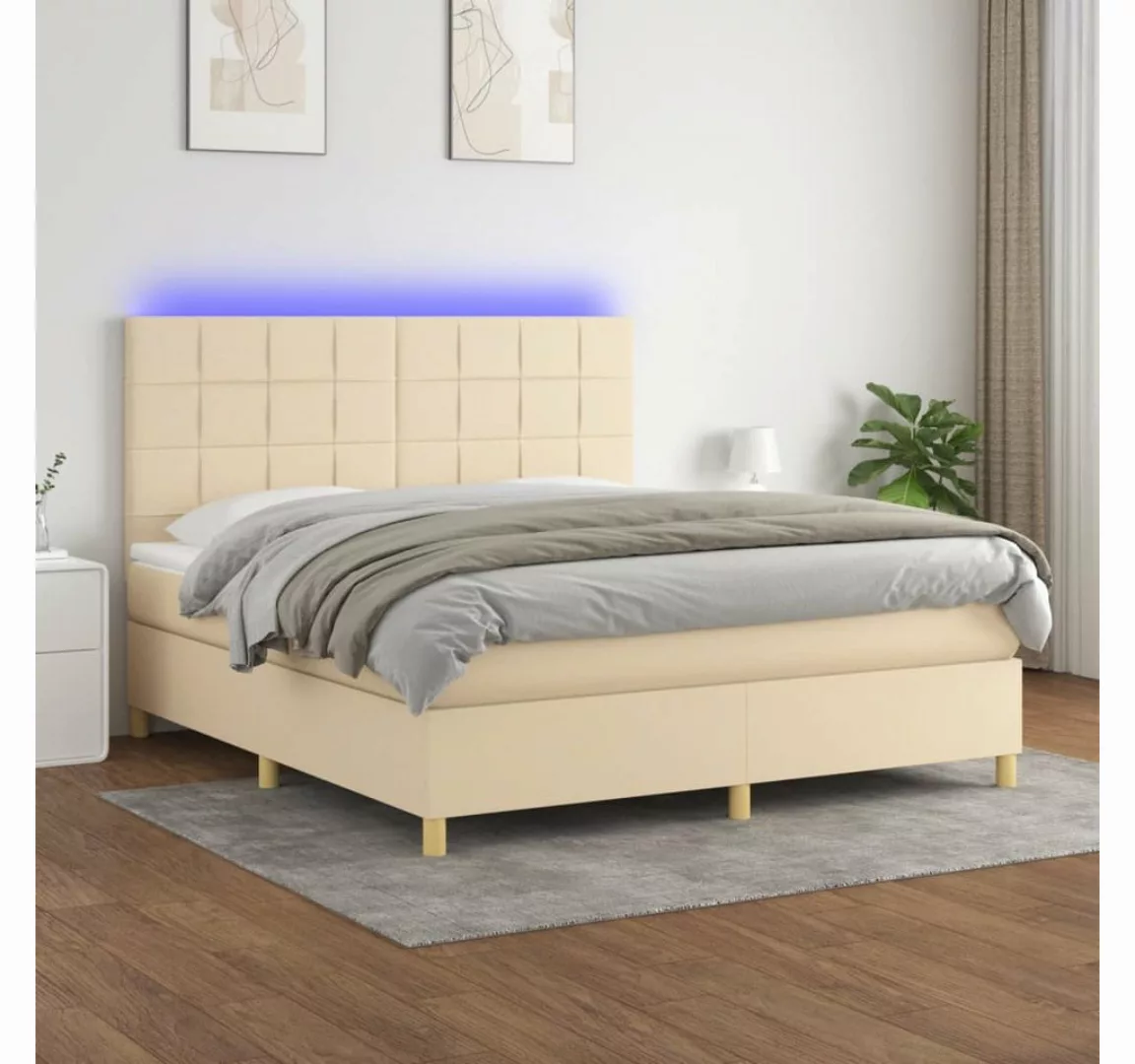 vidaXL Boxspringbett (180 x 200 cm, Quadrate, Creme), mit LED günstig online kaufen