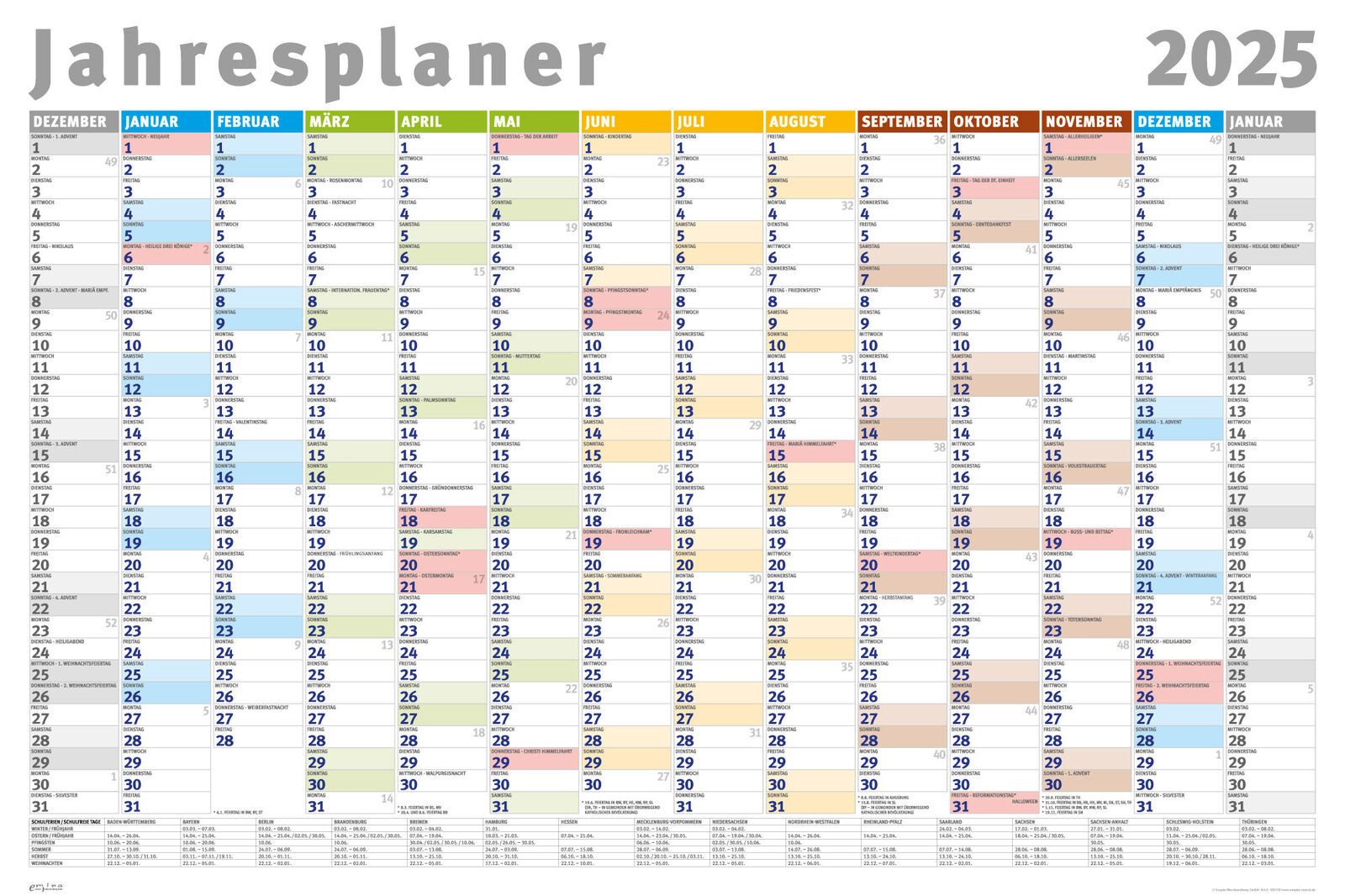 Poster Jahresplaner 2025 - Wandplaner Kalender günstig online kaufen