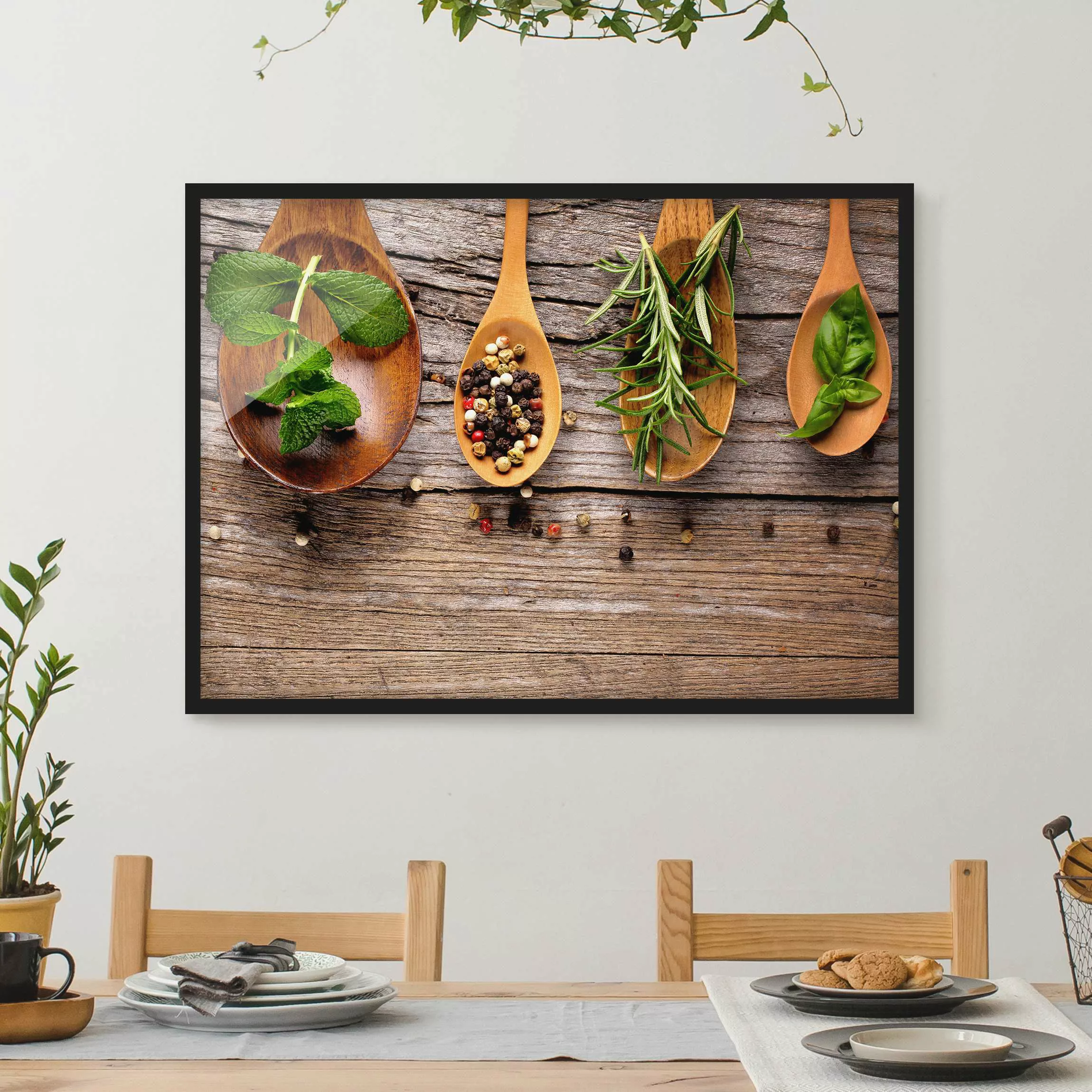 Bild mit Rahmen Küche - Querformat Kräuter und Gewürze günstig online kaufen