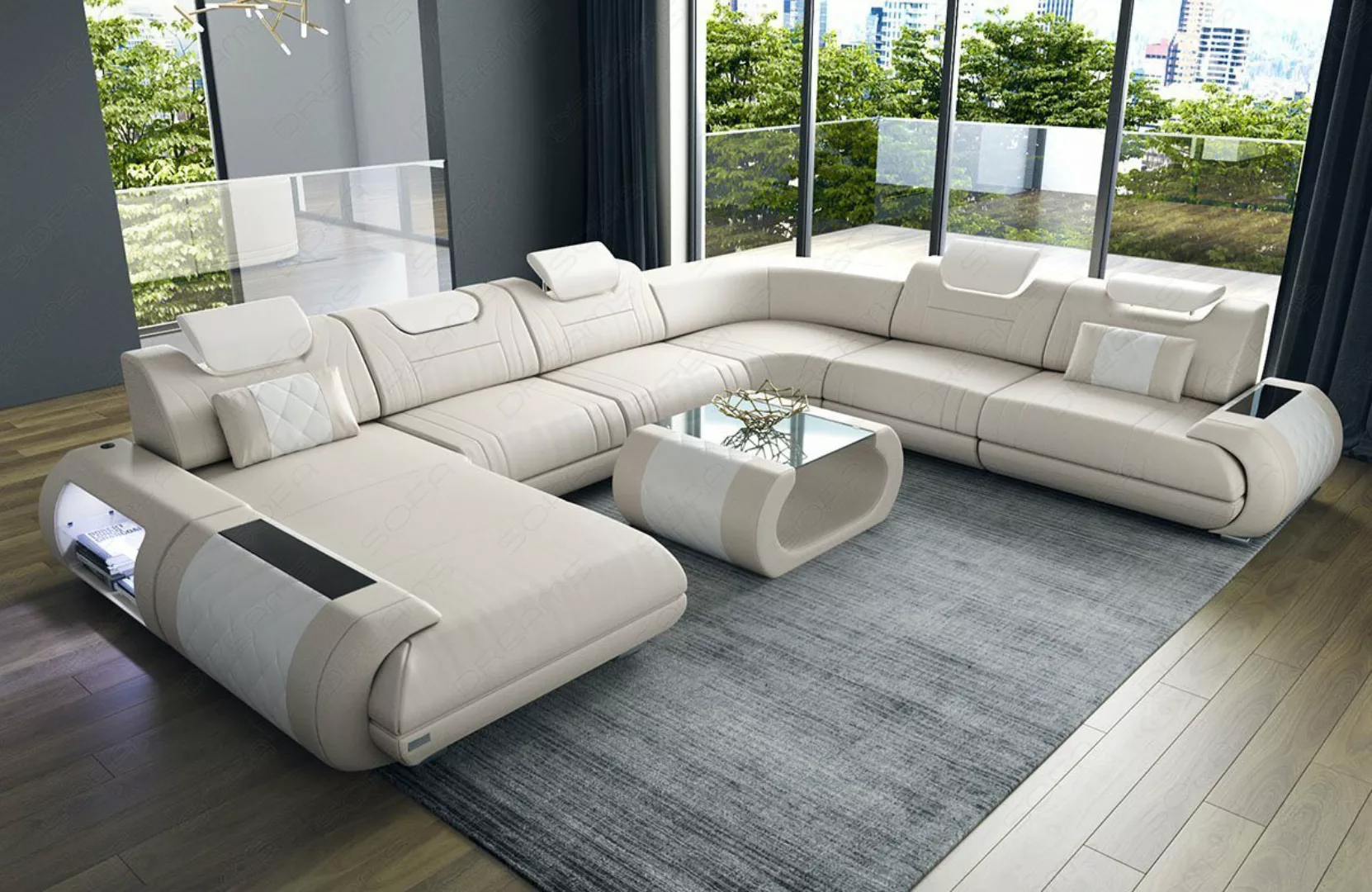 Sofa Dreams Wohnlandschaft Sofa Ledercouch Leder Rimini XXL U Form Ledersof günstig online kaufen