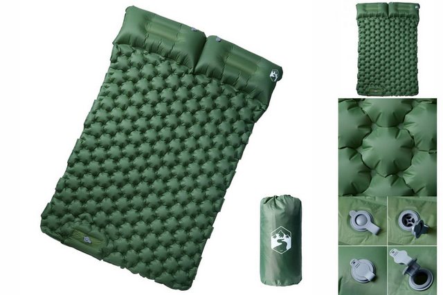 vidaXL Luftbett Doppel-Isomatte mit Kissen Selbstaufblasend Grün Camping Ou günstig online kaufen