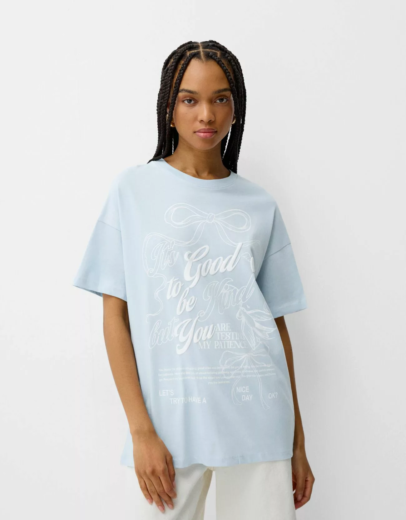 Bershka T-Shirt Oversize Print Damen Xs Hellblau günstig online kaufen