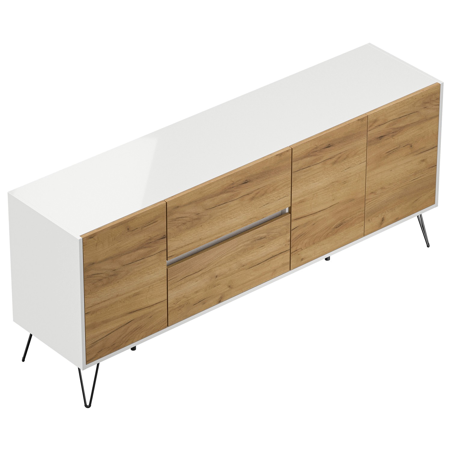 Posseik Sideboard Industrial I 2 Schubladen 3 Türen 180 cm Weiß Eiche Front günstig online kaufen