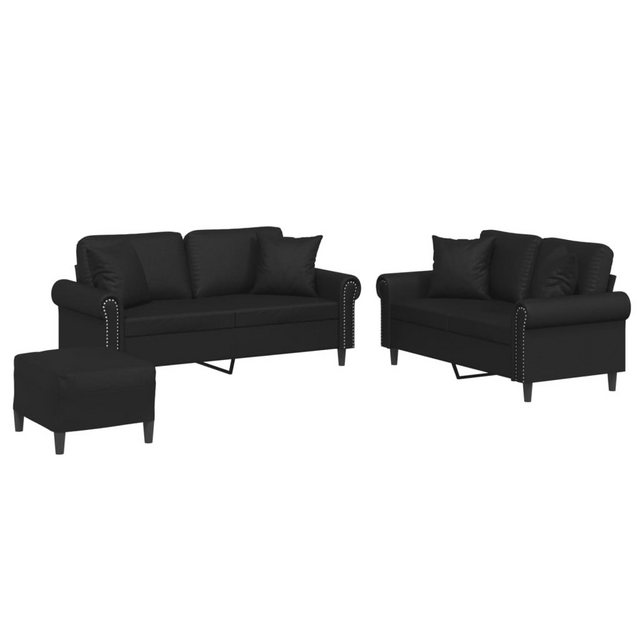 vidaXL Sofa 3-tlg. Sofagarnitur mit Kissen Schwarz Kunstleder günstig online kaufen