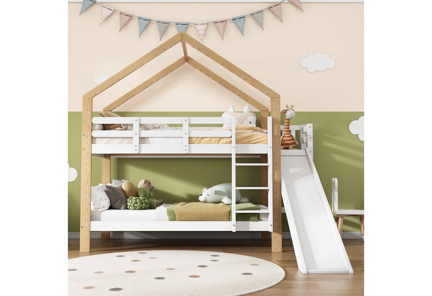 OKWISH Etagenbett Kinderbett Holzbett Hausbett (mit Rutsche und dreistufige günstig online kaufen