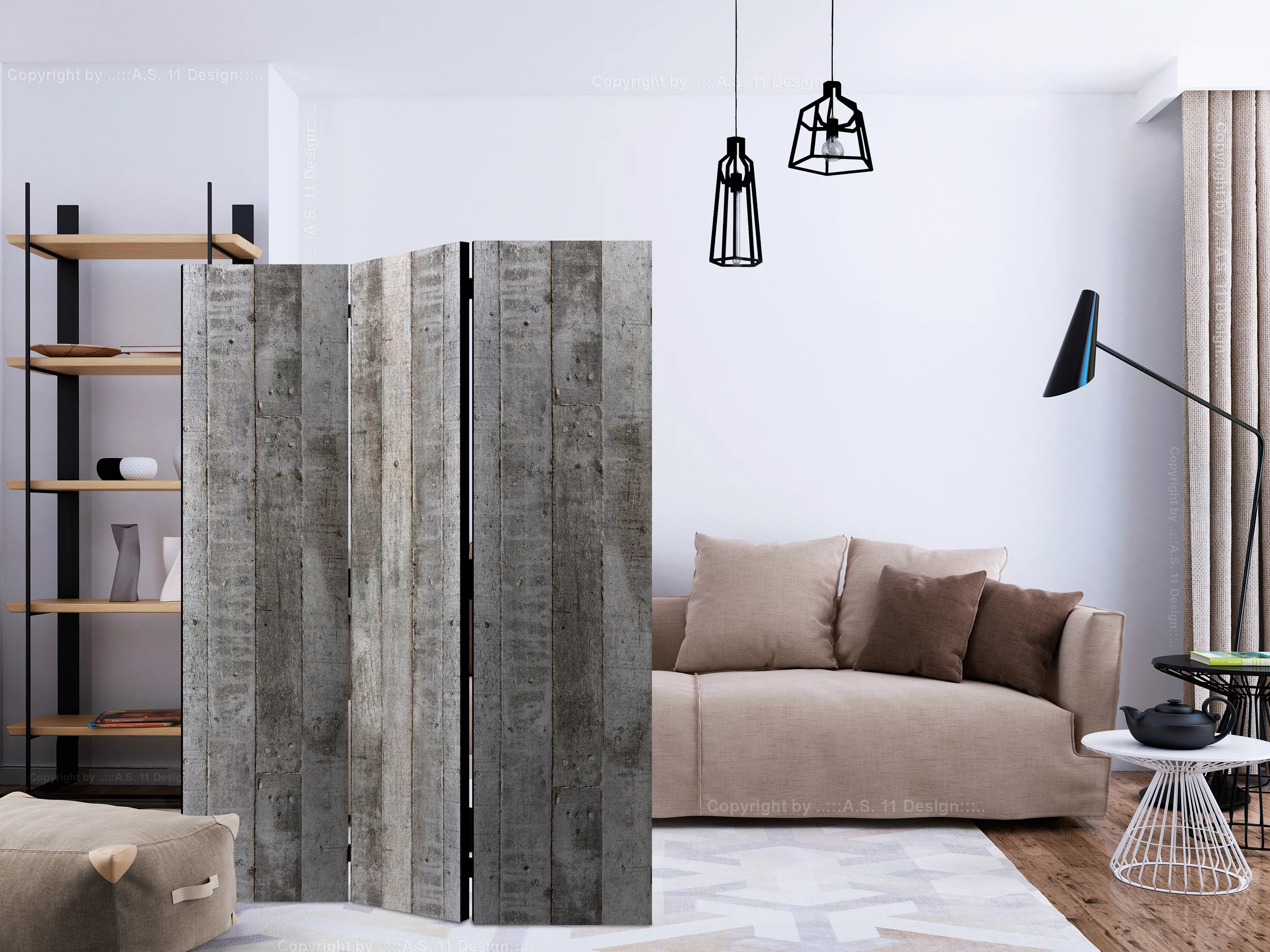 3-teiliges Paravent - Concrete Timber [room Dividers] günstig online kaufen