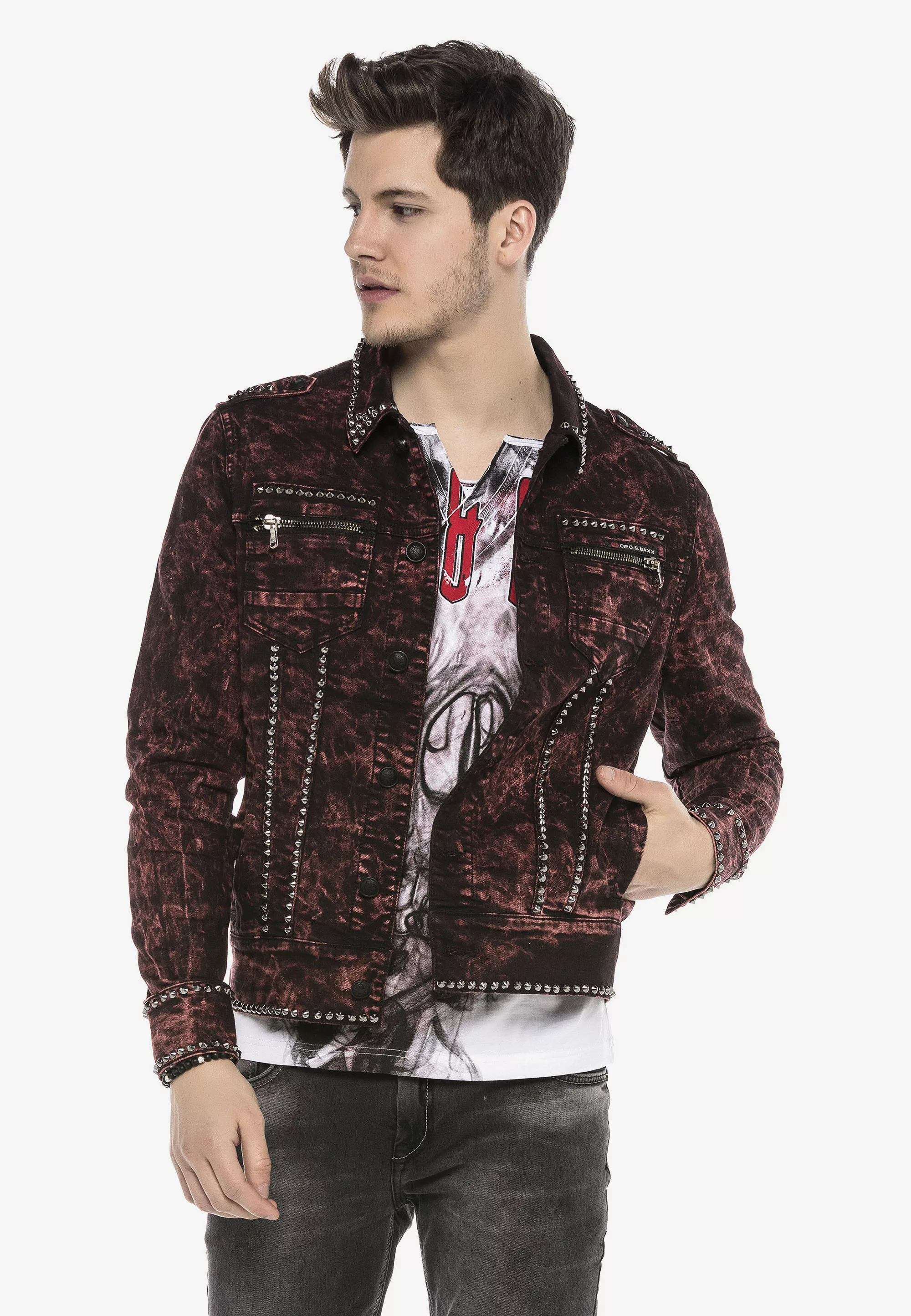 Cipo & Baxx Jeansjacke, mit tollem Allover-Print günstig online kaufen