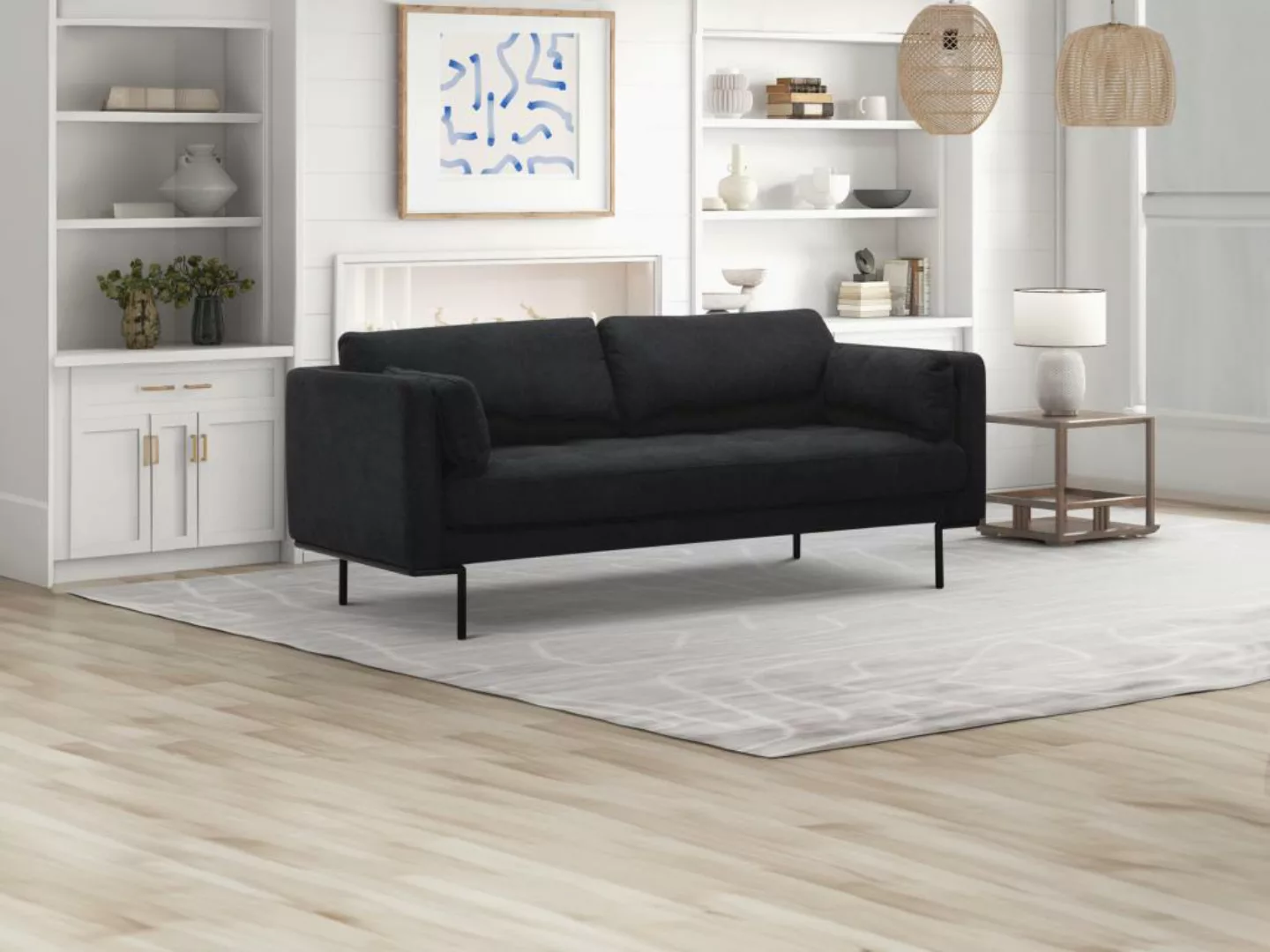 Sofa 3-Sitzer - Stoff - Anthrazit - Metallfüße - ISABELLA von Maison Céphy günstig online kaufen