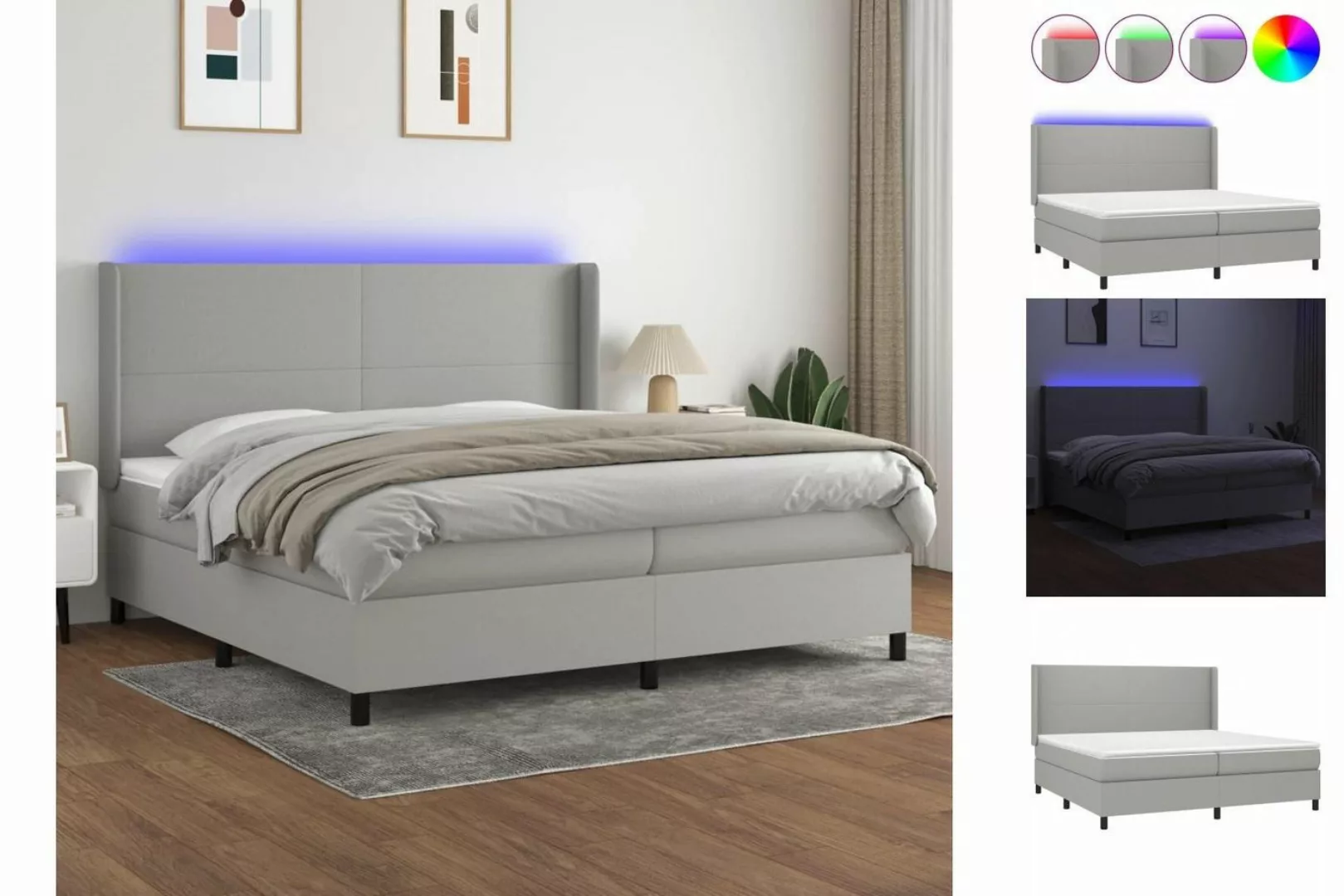 vidaXL Bettgestell Boxspringbett mit Matratze LED Hellgrau 200x200 cm Stoff günstig online kaufen