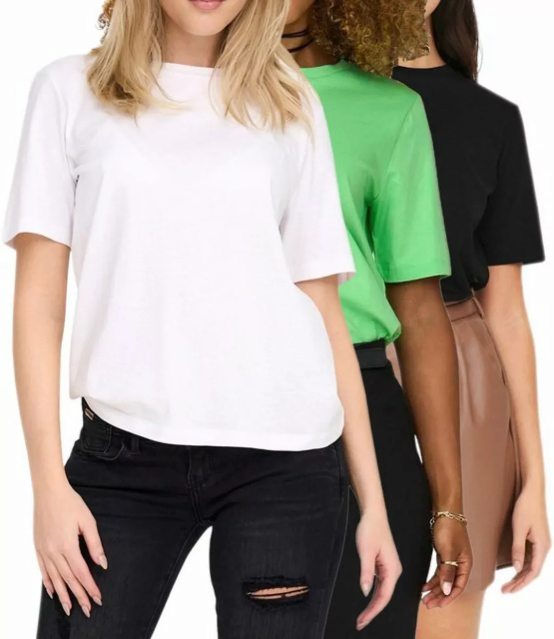 ONLY T-Shirt Basic Shirt im 3er Pack mit Rundhalsausschnitt günstig online kaufen
