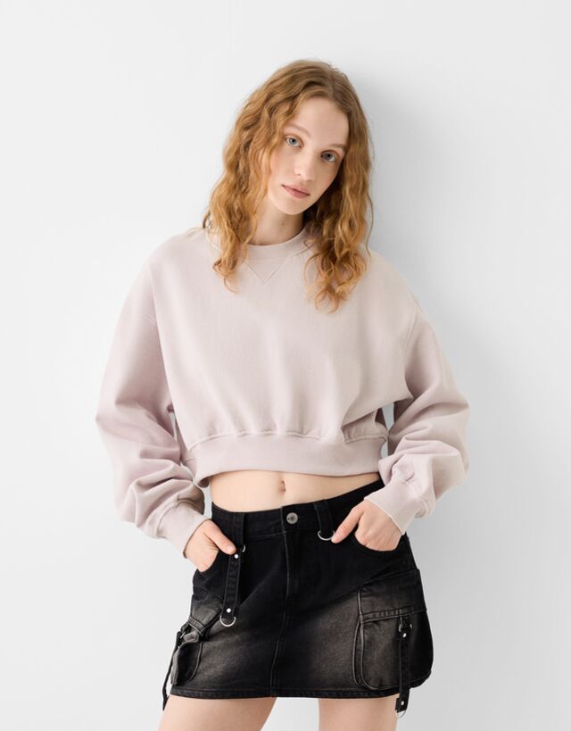 Bershka Cropped-Sweatshirt Bskteen Xs Violett günstig online kaufen