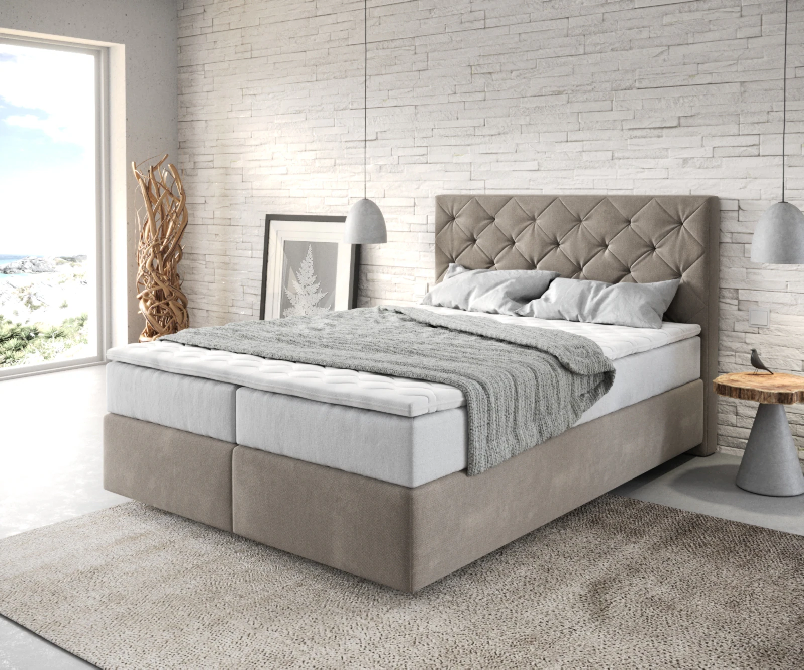 Boxspringbett Dream-Great 140x200 cm Mikrofaser Beige mit TFK Matratze und günstig online kaufen