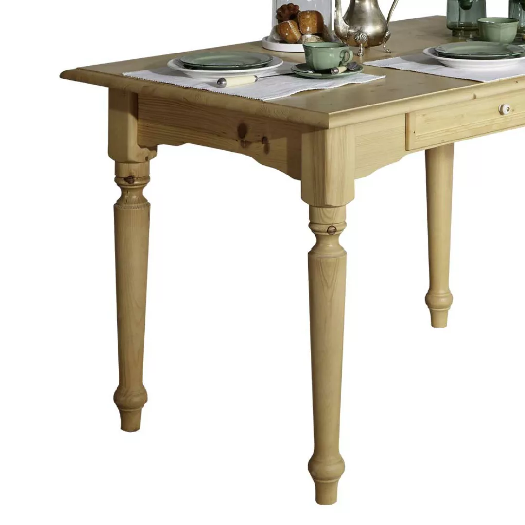 Esszimmertisch aus Fichte Massivholz mit Schublade günstig online kaufen