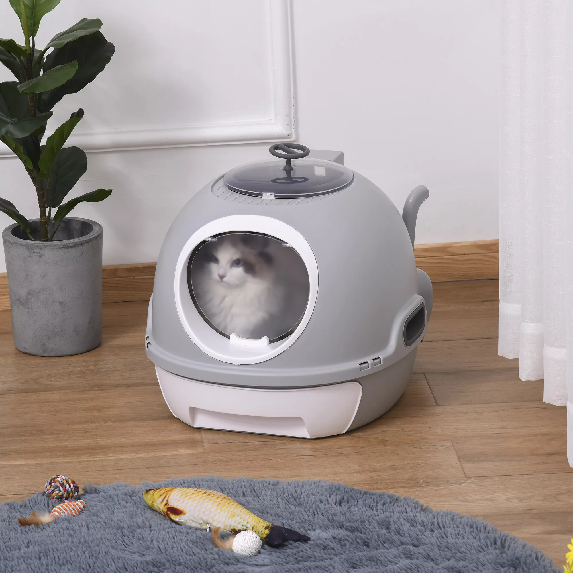 PawHut Katzenklo mit Bodenschale, Katzentoilette mit Dachfenster, mit Schau günstig online kaufen